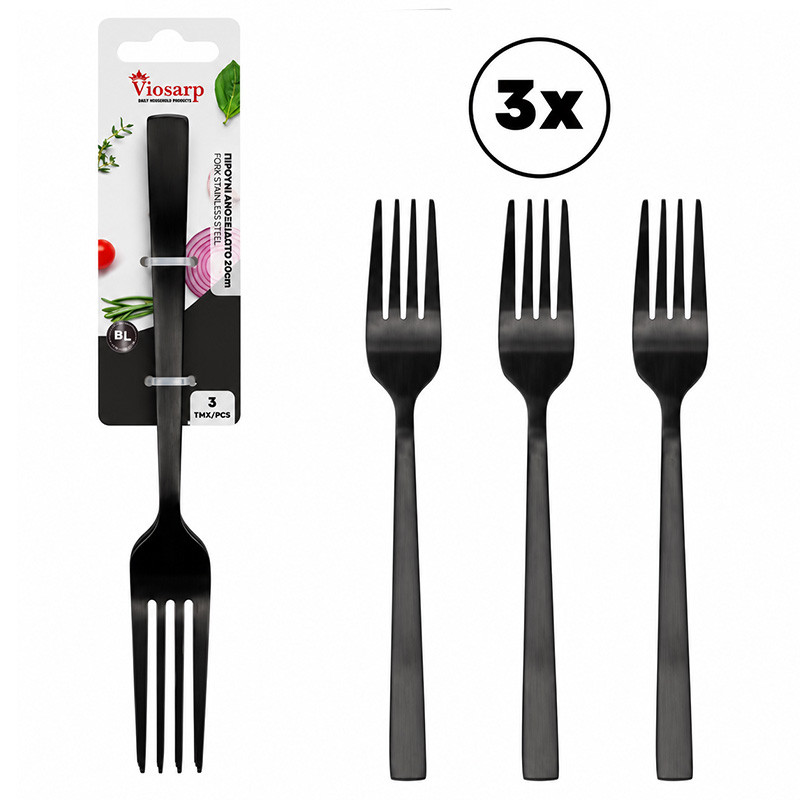 ΠΙΡΟΥΝΙ ΑΝΟΞΕΙΔΩΤΟ ΣΕΤ 3 ΤΜΧ BLACK LINE KT214012AB-2B 20cm VIOSARP