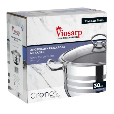 ΚΑΤΣΑΡΟΛΑ ΠΡΟΣΦΟΡΑ ΑΝΟΞΕΙΔΩΤΗ ΒΑΘΕΙΑ ΜΕ ΓΥΑΛΙΝΟ ΚΑΠΑΚΙ 30x20cm 14L VIOSARP
