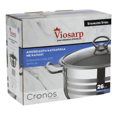 ΚΑΤΣΑΡΟΛΑ ΠΡΟΣΦΟΡΑ ΑΝΟΞΕΙΔΩΤΗ ΒΑΘΕΙΑ ΜΕ ΓΥΑΛΙΝΟ ΚΑΠΑΚΙ 26x16cm 8L VIOSARP
